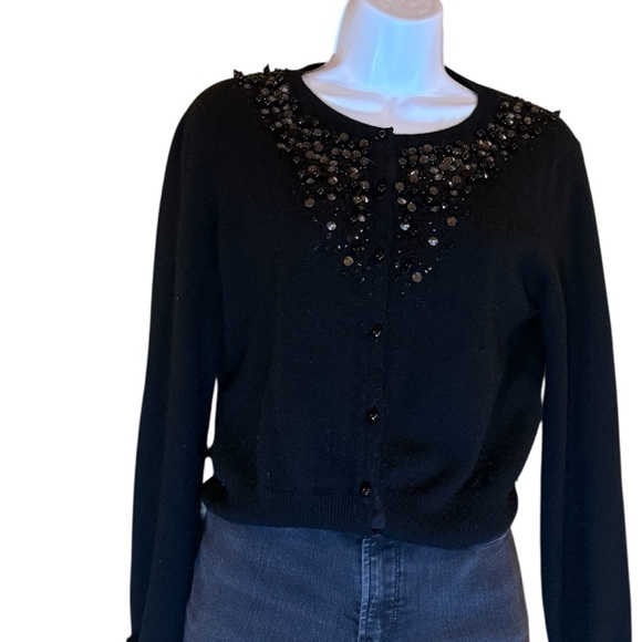 Magaschoni Cashmere Luxury Black 100% Beaded Embellished Cardigan Sweater Size S - Picture 2 of 10